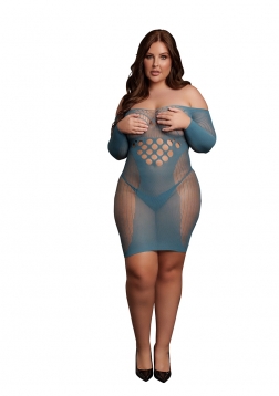 Long-Sleeved Net Mini Dress - Queen Size