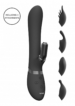 VIVE-CHOU Rechargeable Vibrating Silicone Rabbit with Interchangeable Clitoral Sleeves - Black..