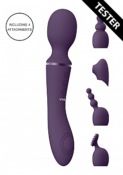 VIVE-NAMI Rechargeable Pulse-Wave Double-Ended Silicone Wand W/Interchangeable Sleeves - Purple..