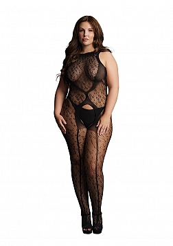 Crotchless Leopard Bodystocking - Black  - OSX..