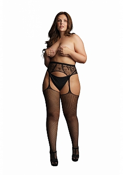 Fishnet and lace garterbelt stockings - Black - OSX..